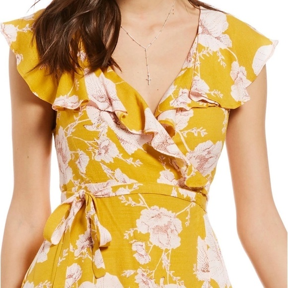Free People Dress French Quarter Yellow Floral Mini Wrap Size M - Picture 3 of 7